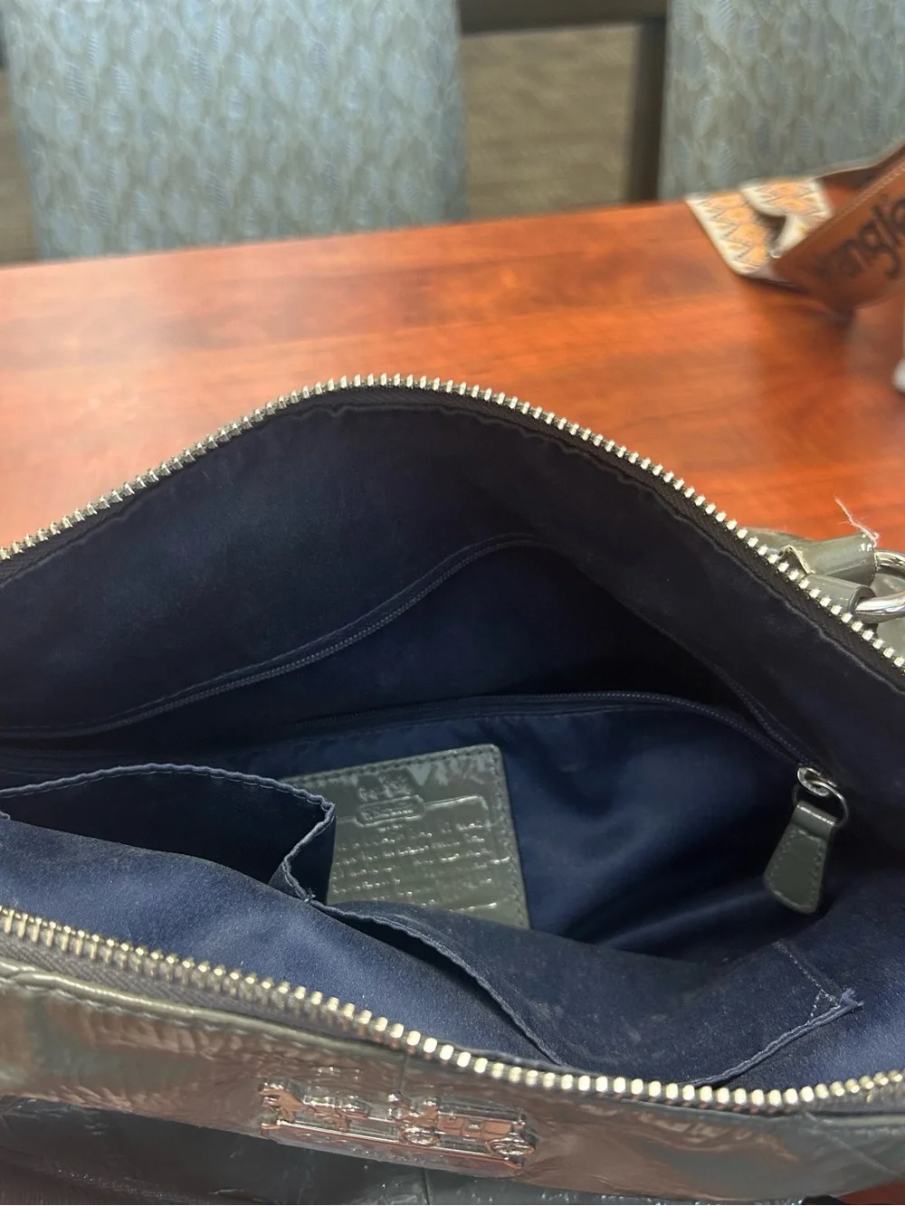 Coach Glossy Patent Leather Satchel in Gray